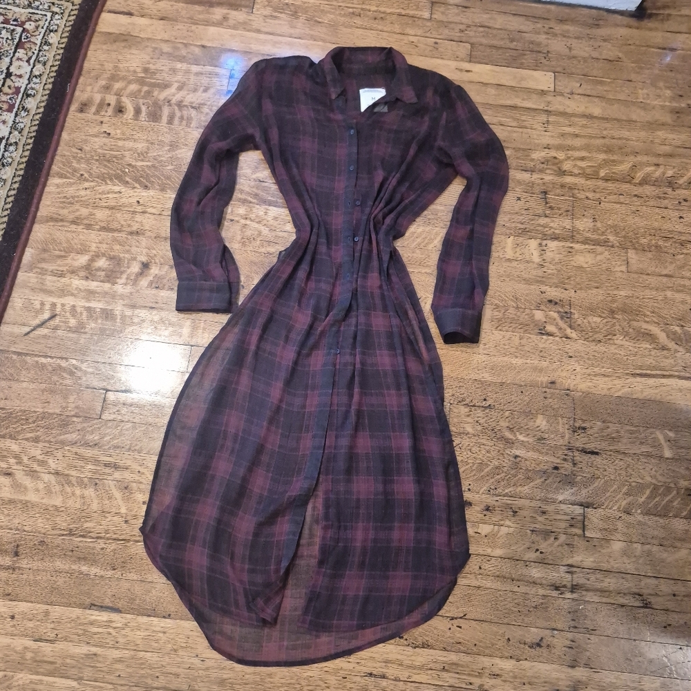 Zara Plaid Sheer Long Sleeve Shirt Dress Medium